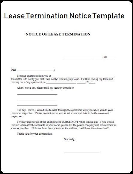 Lease Termination Notice Templates 5 Free Word PDF Forms