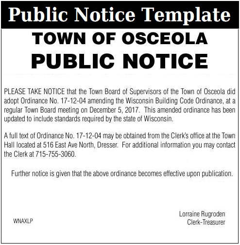 Public Notice Templates 7 Free Printable Word PDF Forms