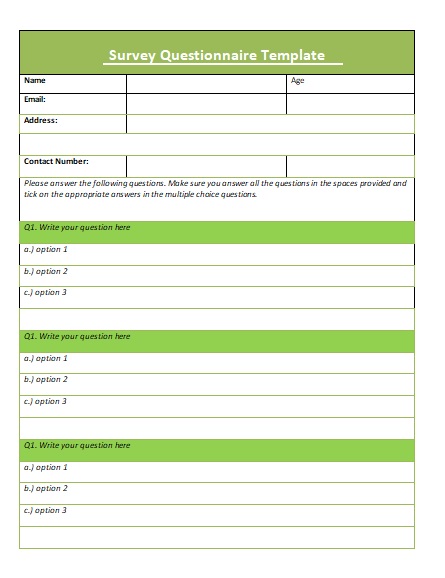 Excel Questionnaire Template Collection