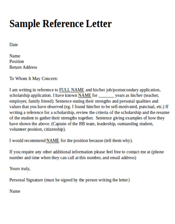 4 Reference Letter Samples Free Printable Word PDF