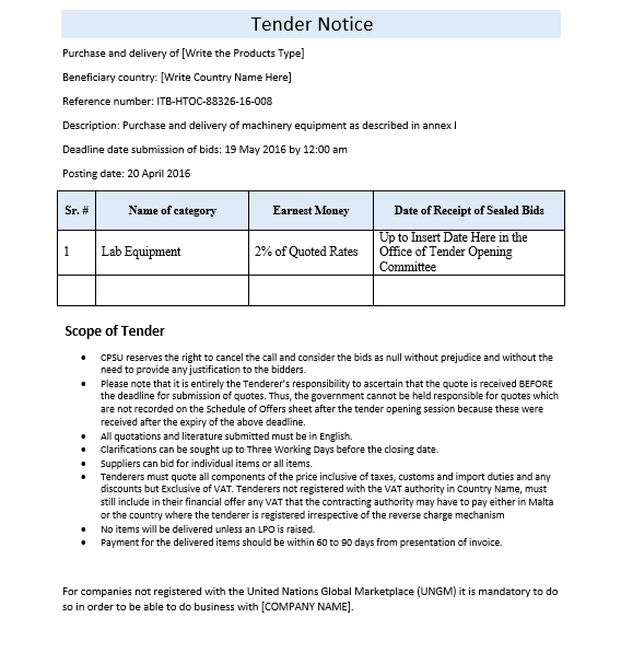 Tender Notice Templates 4 Free Printable Word Excel PDF