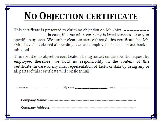 No Objection Certificate Templates 10 Free Printable Word And Pdf Formats