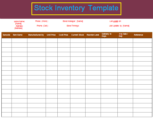 10 Stock Inventory Templates Free Printable Excel Word PDF Formats