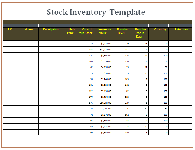 10 Stock Inventory Templates Free Printable Excel Word PDF Formats