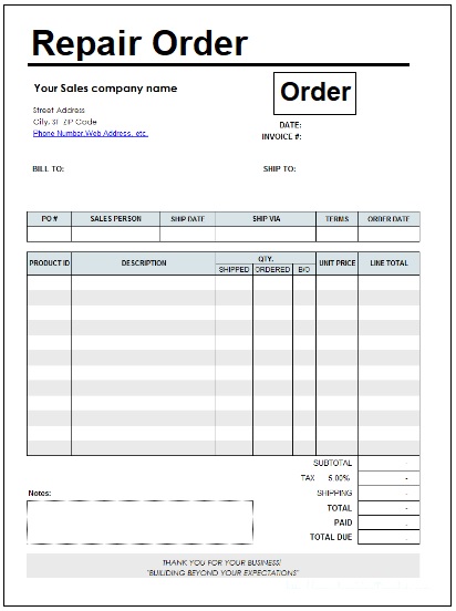 Repair Invoice Templates 11 Free Word Excel PDF Formats Samples 