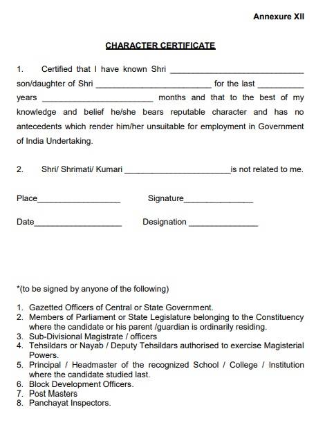 Character Certificate Format Sample Formats