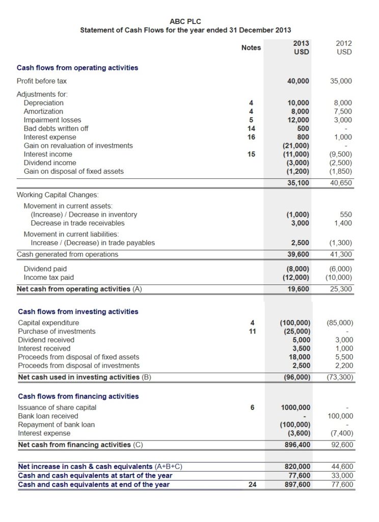 Cash Flow Statement Sample