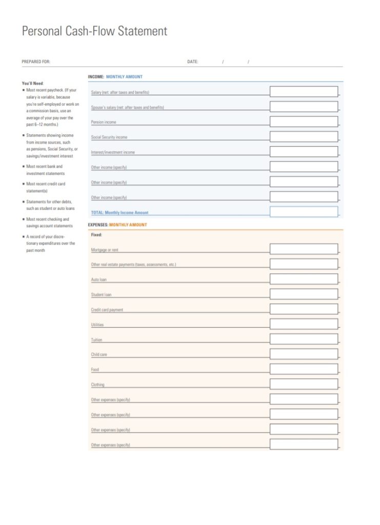 Personal Cash Flow Statement Template