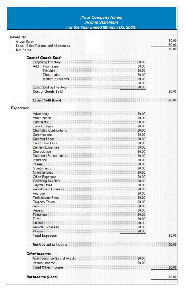 Income Statement Template